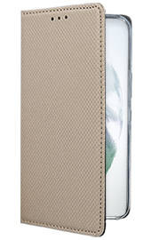 Кожен калъф тефтер и стойка Magnetic FLEXI Book Style за Samsung Galaxy S22 Ultra 5G S908B златист 